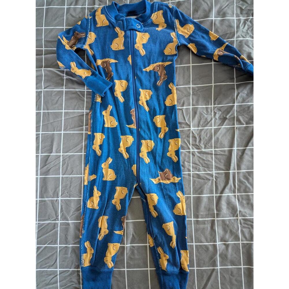 Hanna Andersson Blue Pajama Romper with Yellow Bear Print